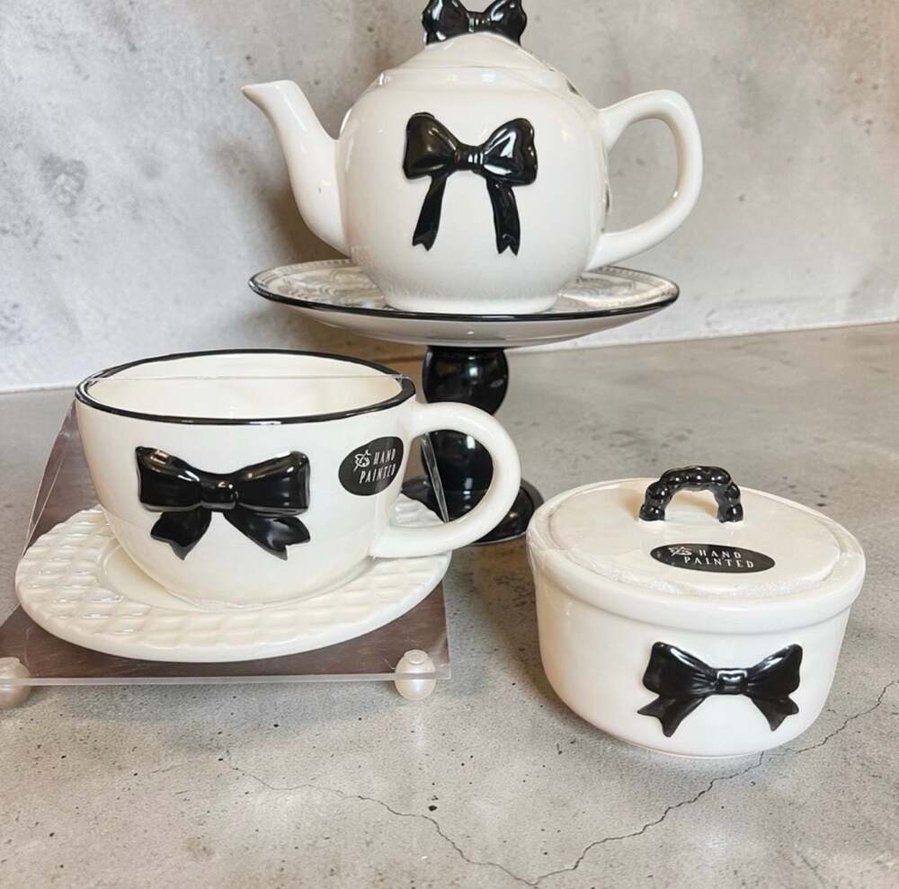 Sheffield Home Hand Painted Ceramic Set with Black Bows